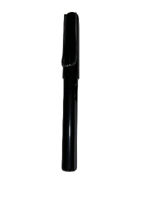 Black pen on a light gray background