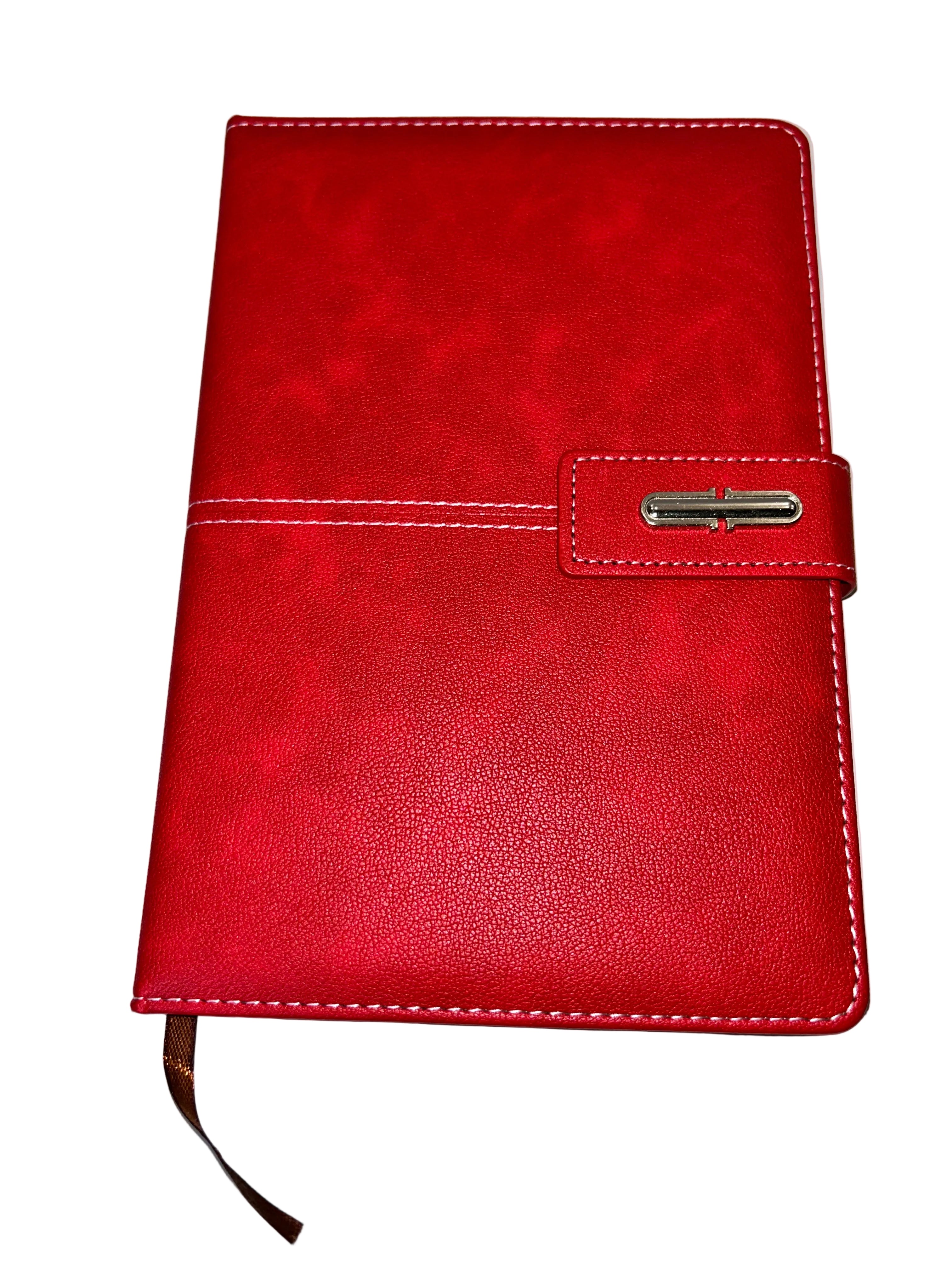 Red leather magnetic clasp A5 journal